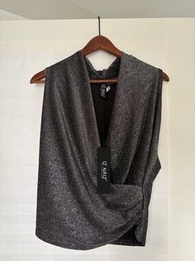 Nais Metallic Silver Draped Sleeveless Top